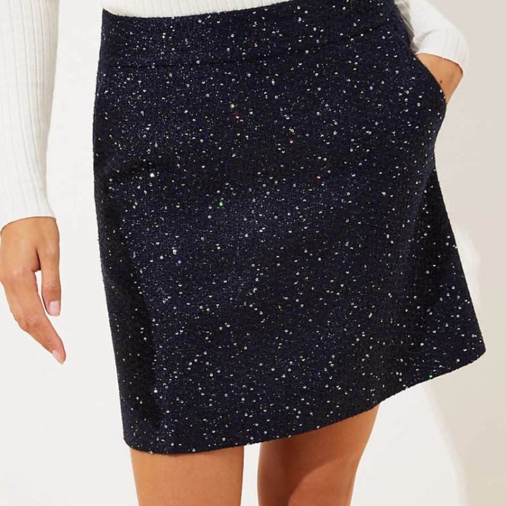 LOFT Sequin Tweed Pocket Shift Skirt